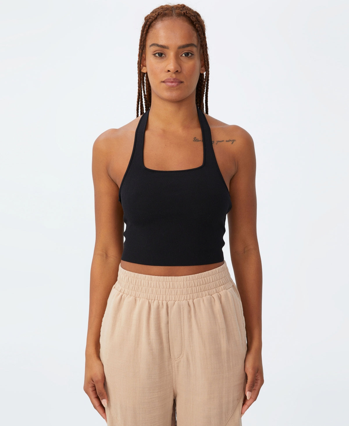 COTTON ON Women's Summer Knit Twist Back Vestlette Top Black Size Large