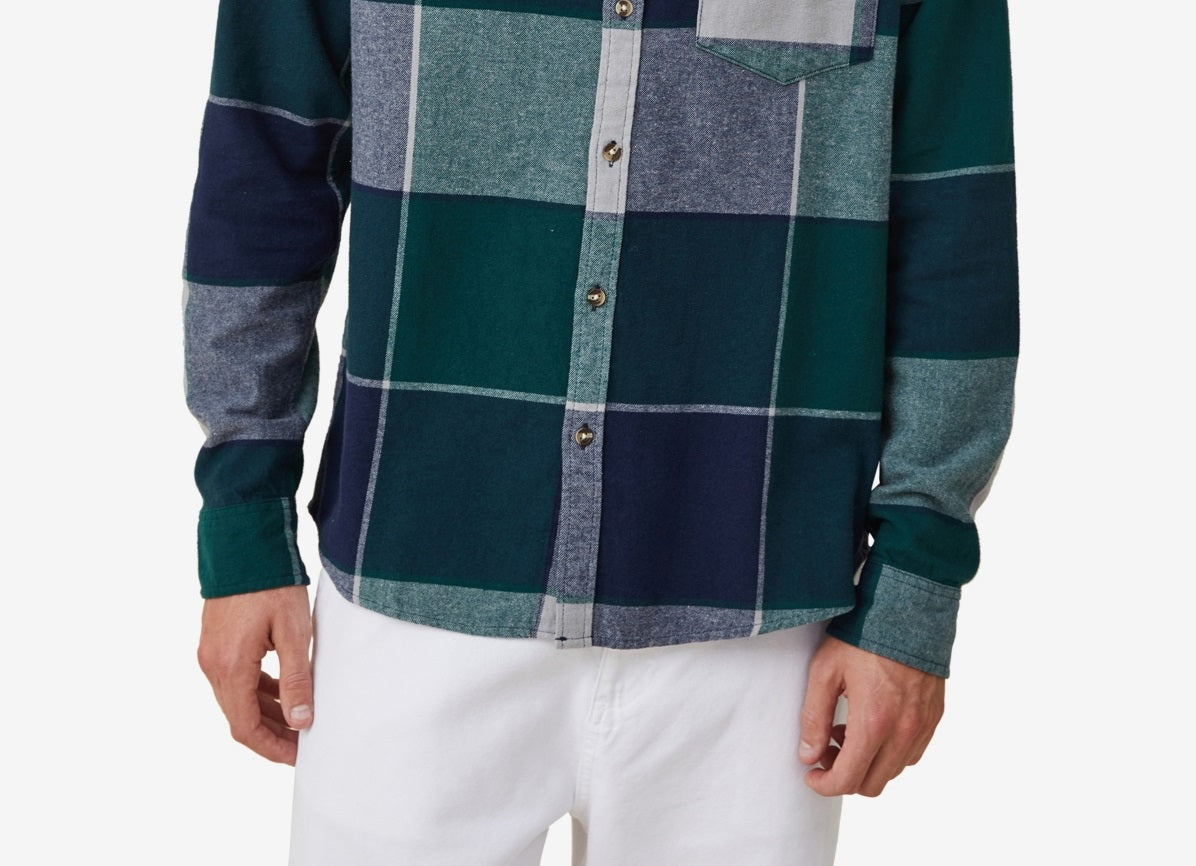 COTTON ON Men's Camden Long Sleeve Shirt Green Size X-Large