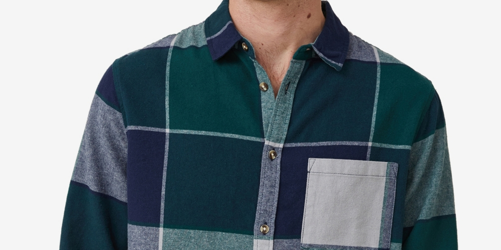 COTTON ON Men's Camden Long Sleeve Shirt Green Size X-Large