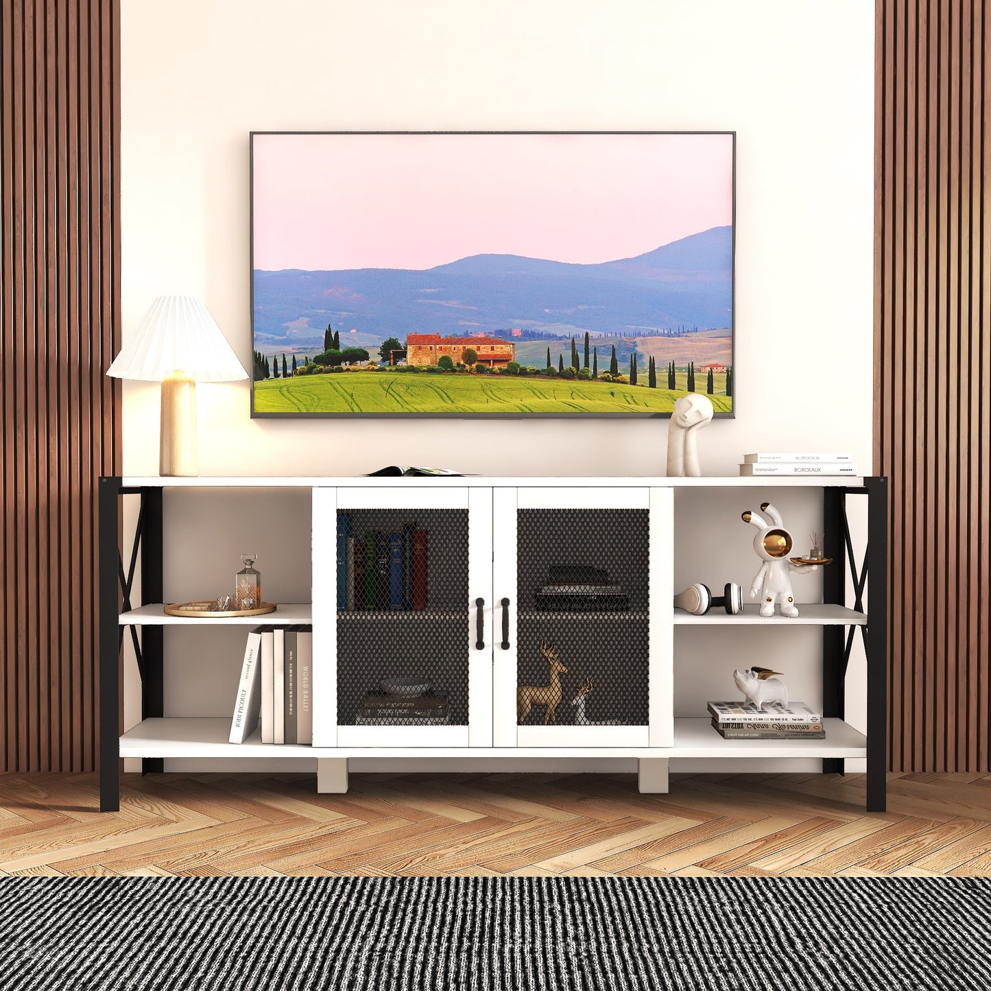 लिविंग रूम और बेडरूम के लिए इंडस्ट्रियल टीवी स्टैंड