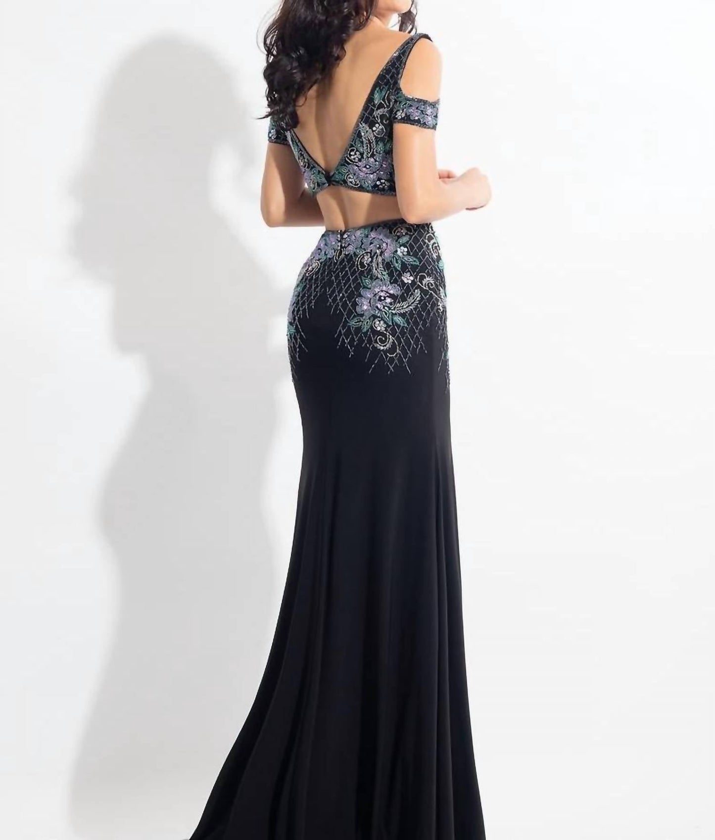 Rachel Allan - Beaded Jersey Two-piece Gown With Slit