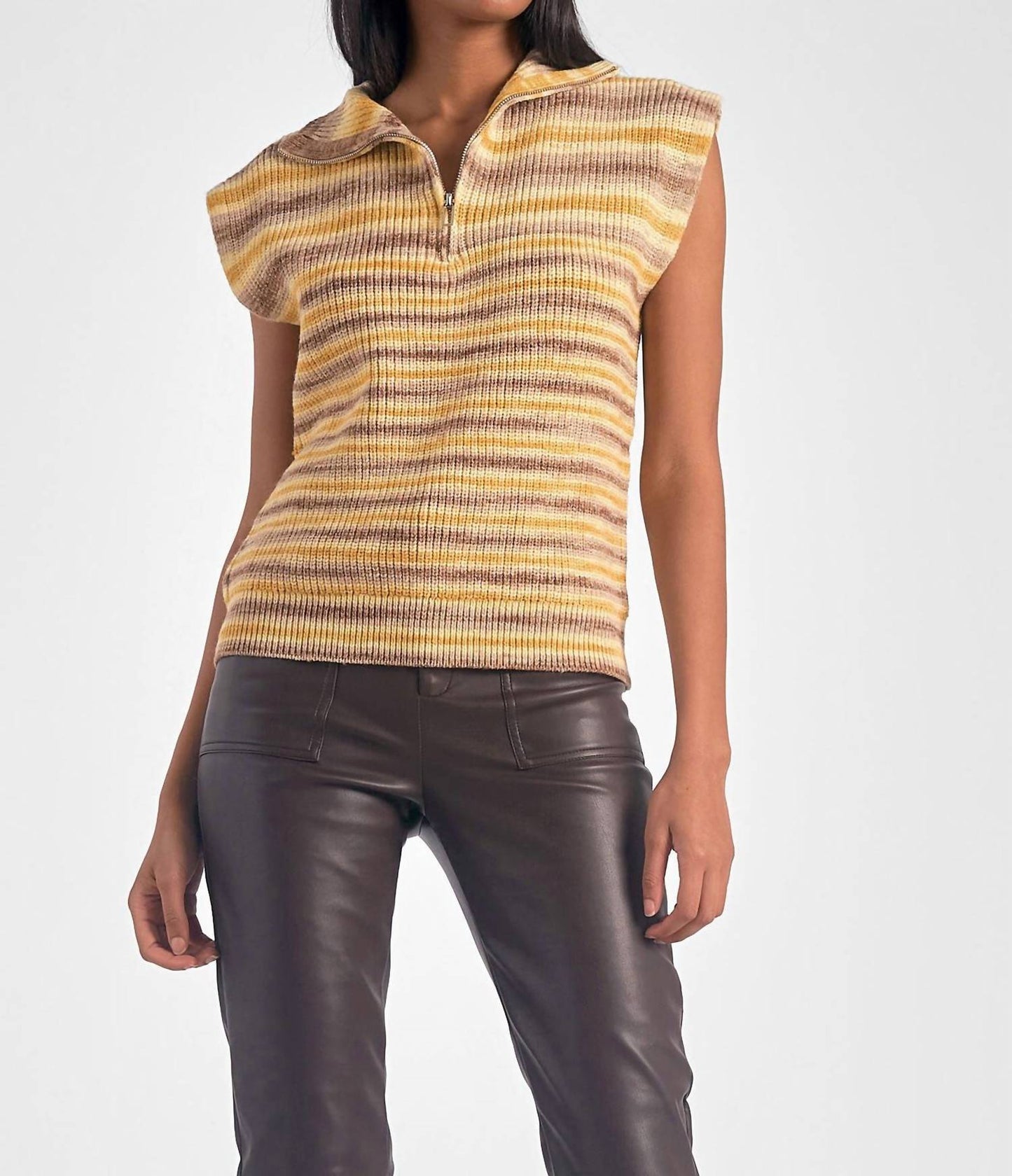 Elan - Loretta Zip Sleeveless Sweater