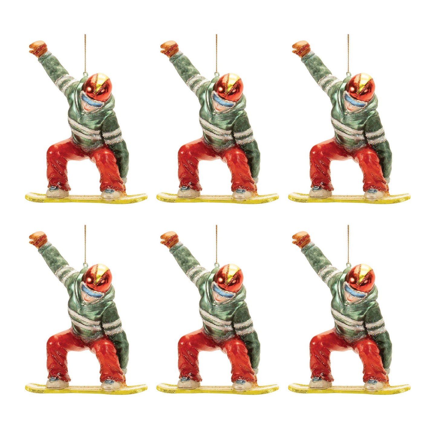 Glittered Glass Snowboarder Ornament (Set of 6)
