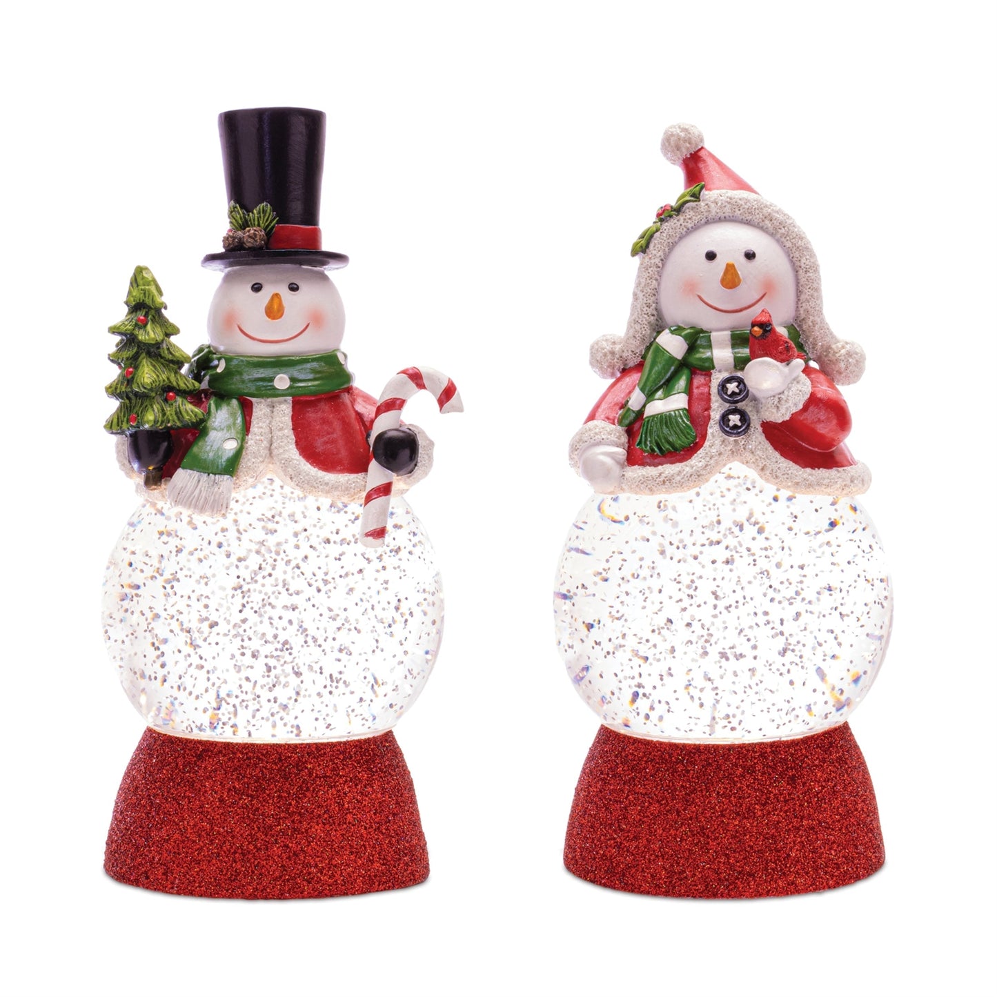 Led holiday snowman snow globe (set of 2)