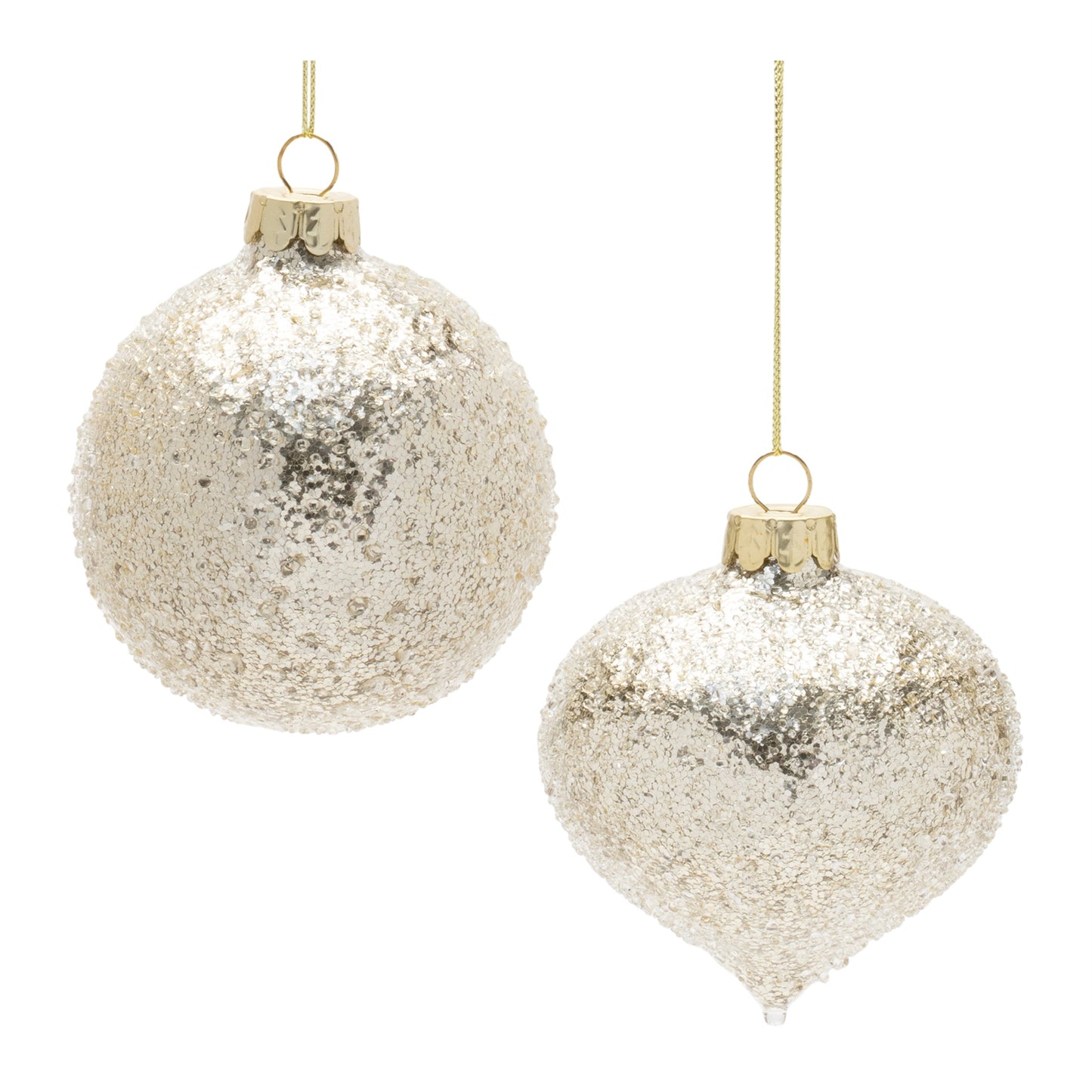 Beaded Glass Ball and Onion Christmas Ornaments - 3.5" - Silver and Gold - 12ct