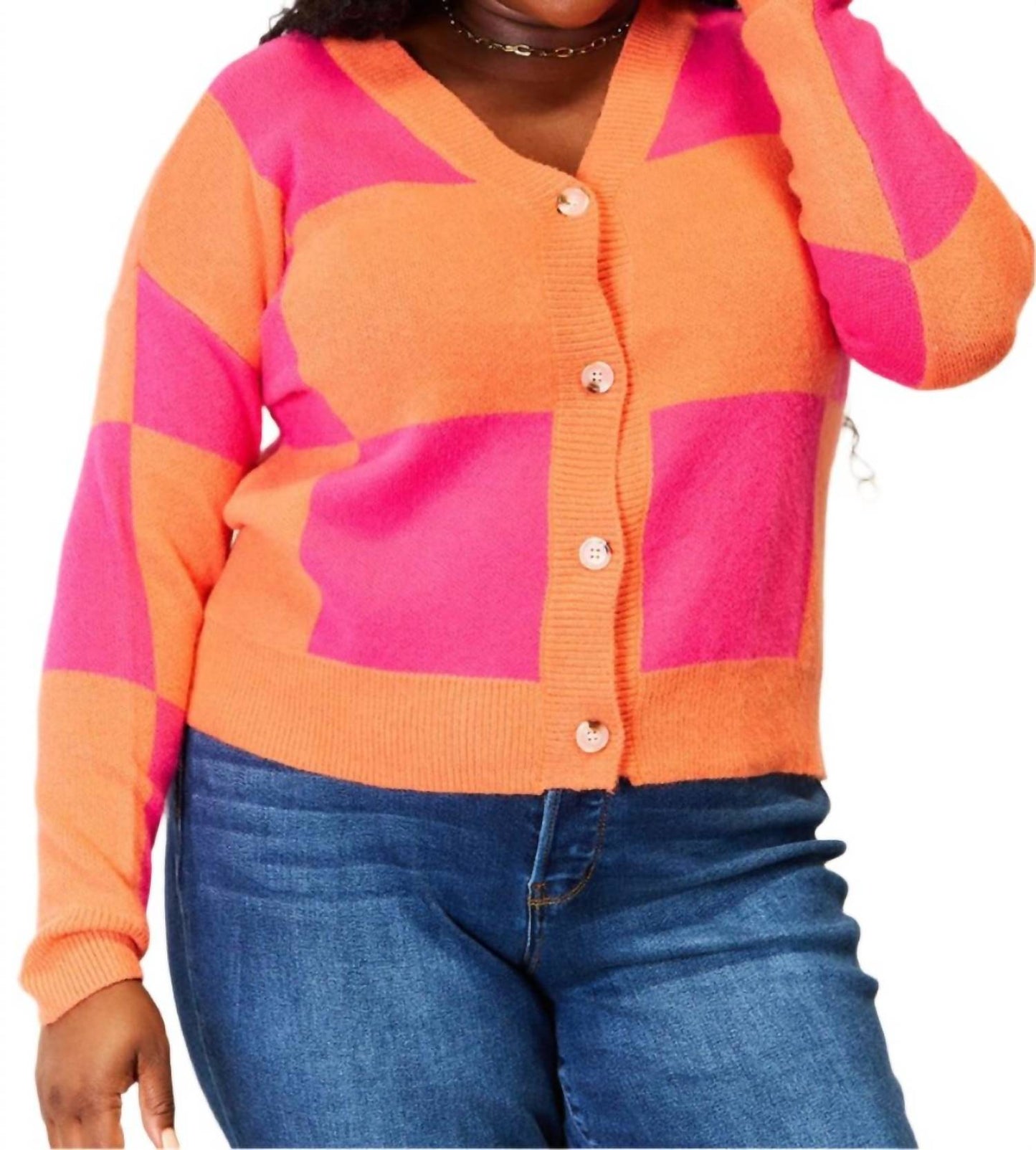 Double Take - Woven Right Checkered Cardigan