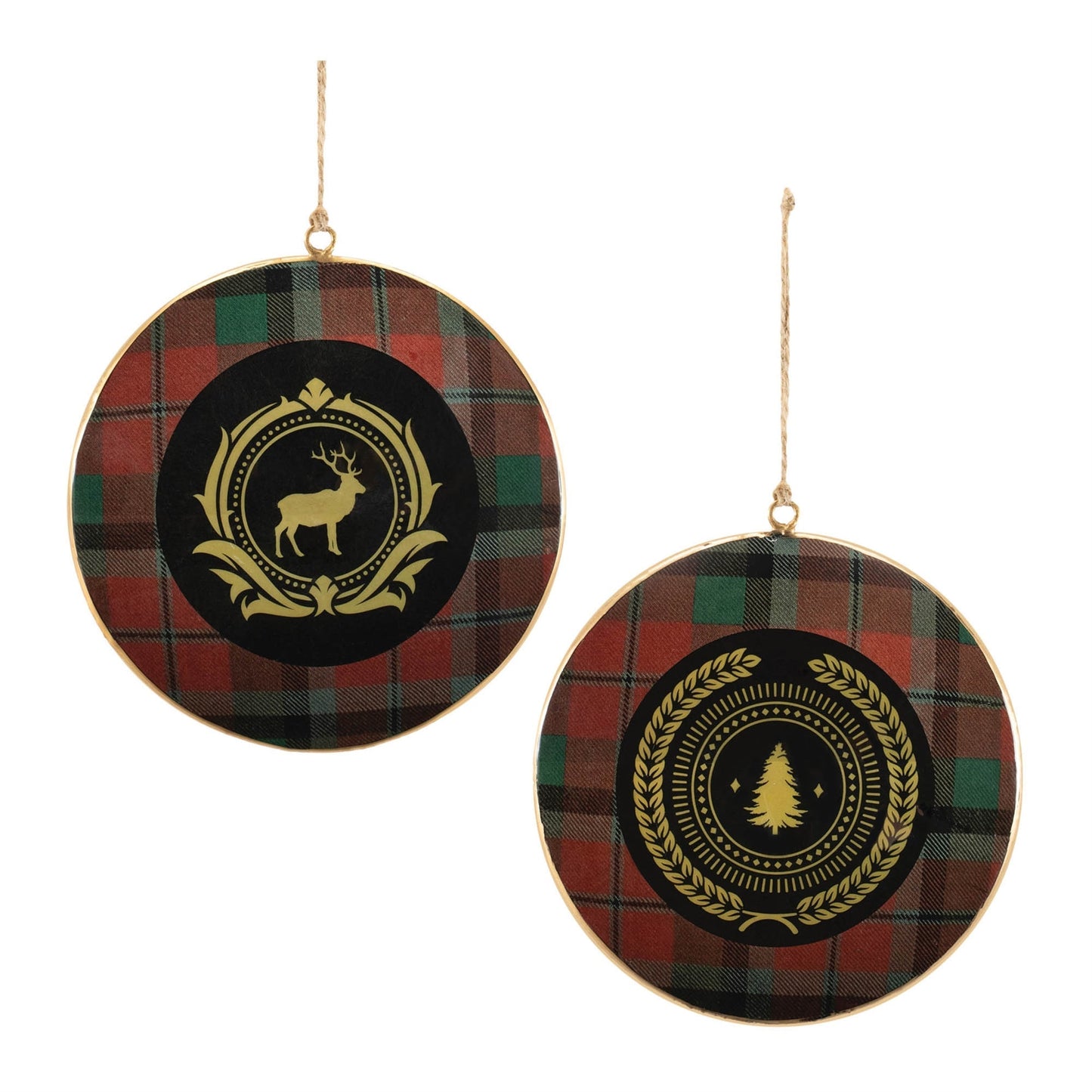 Metal Deer and Pine Tree Disc Ornament (Set of 6)