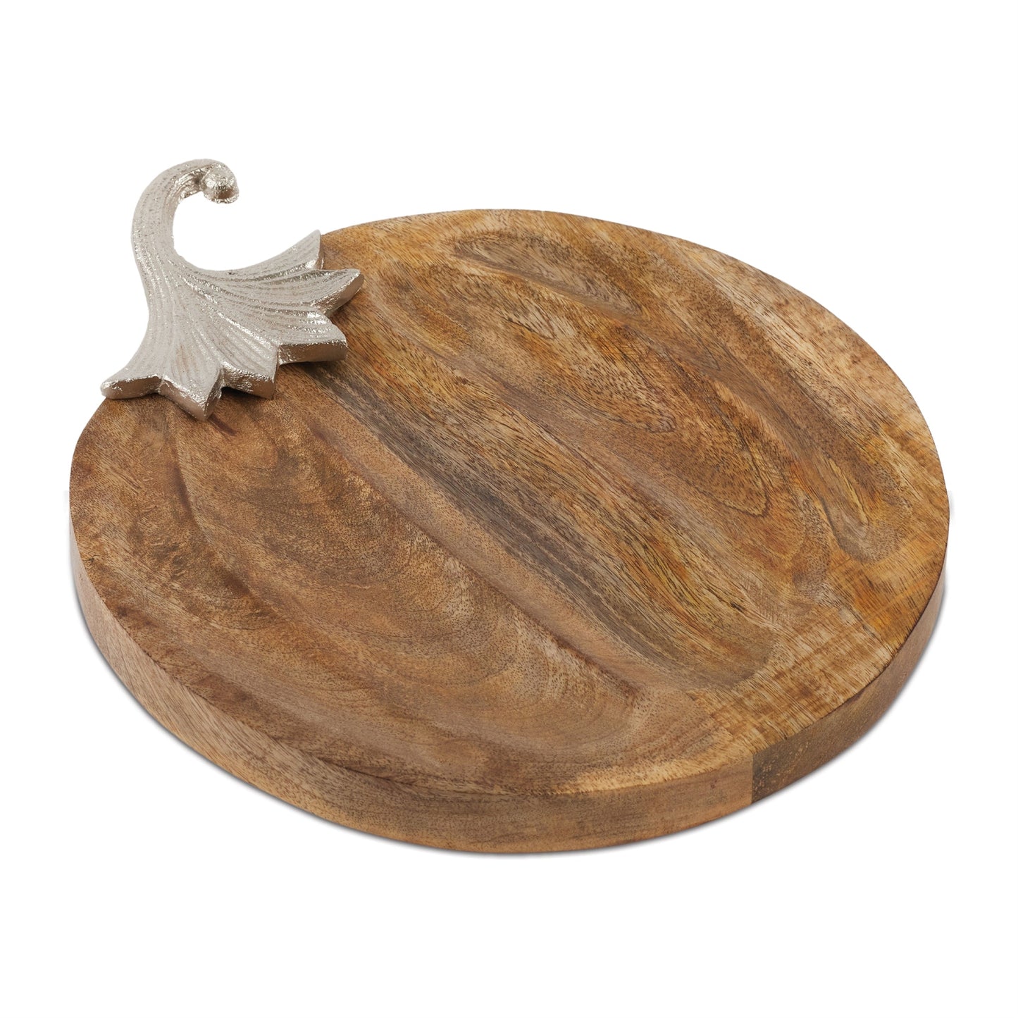 Wooden Pumpkin Tray with Aluminum Stem 14"L