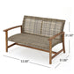 Outdoor Rattan Loveseat with Wooden Legs - Brown