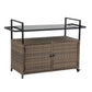 Outdoor Wicker Bar Cart with Glass Top and Wheels