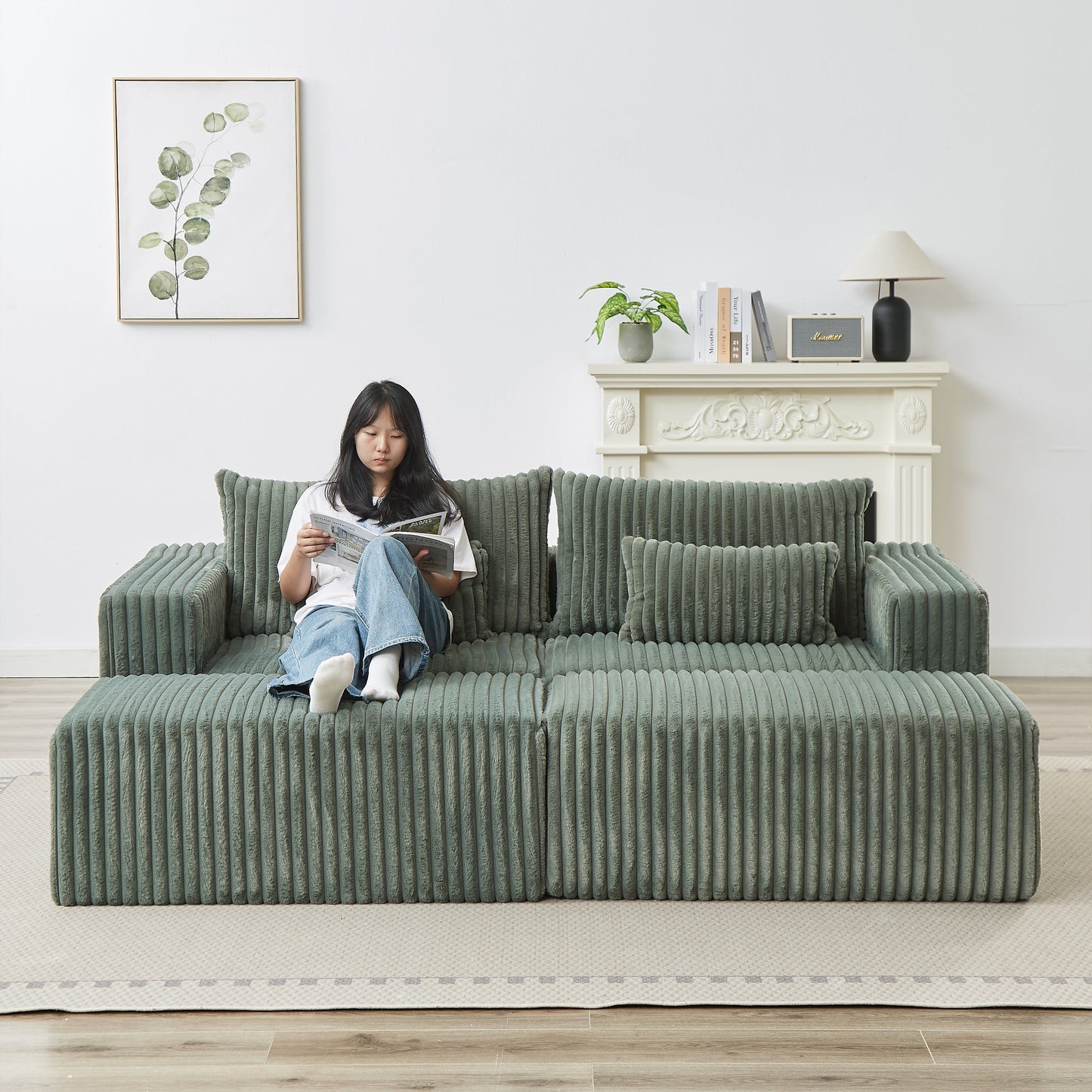 87' Oversized Sectional Lounge Chaise with Plush Corduroy Fabric