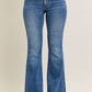 Judy Blue - Mid Rise Vintage Wash Flare Jeans With Distressed And Fray Hem