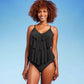Women's UPF 50 Tiered Tankini Top Aqua Green® Black Size M