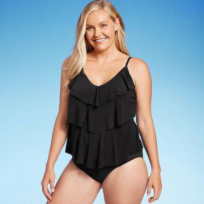 Women's UPF 50 Tiered Tankini Top Aqua Green® Black Size M