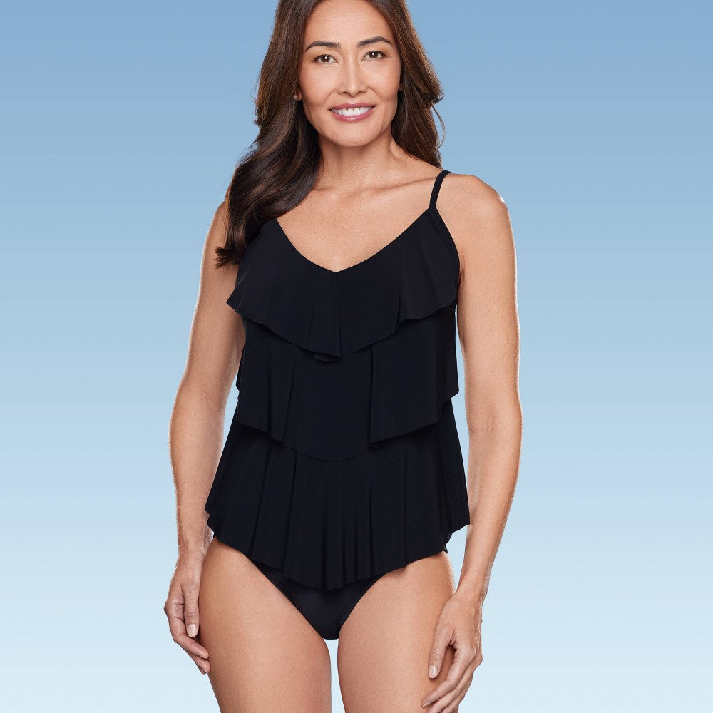 Women's UPF 50 Tiered Tankini Top Aqua Green® Black Size M