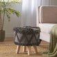 Roja Handcrafted Wool & Cotton Foot Stool with Eucalyptus Wood Frame - Dark Brown