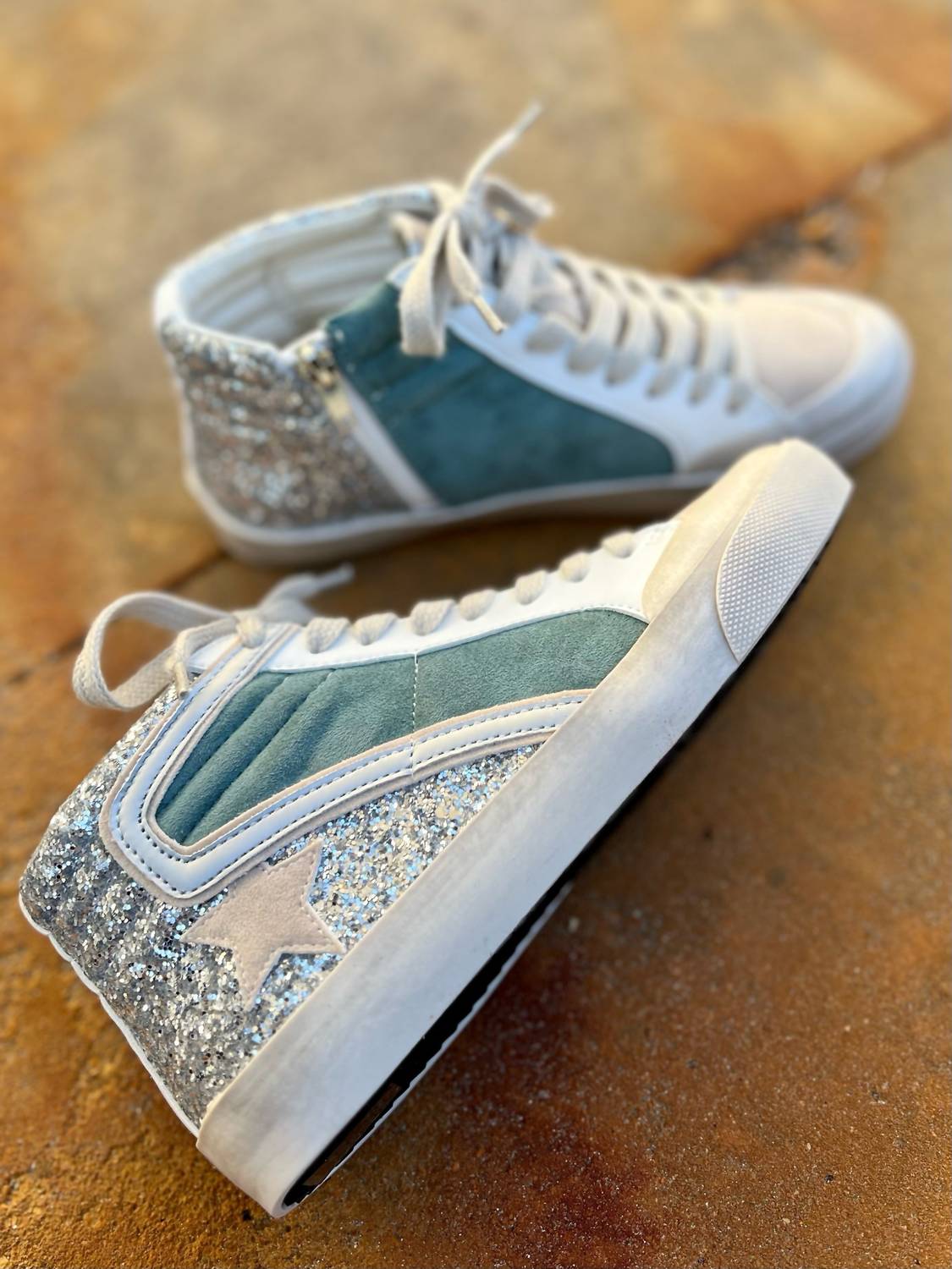 Miim - Women's Kyle Rubber Lace-up Glitter Leather Sneakers