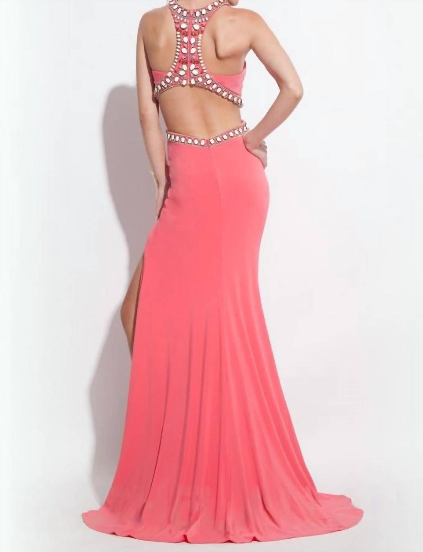 Rachel Allan - Beaded Jersey Evening Gown With Cutouts