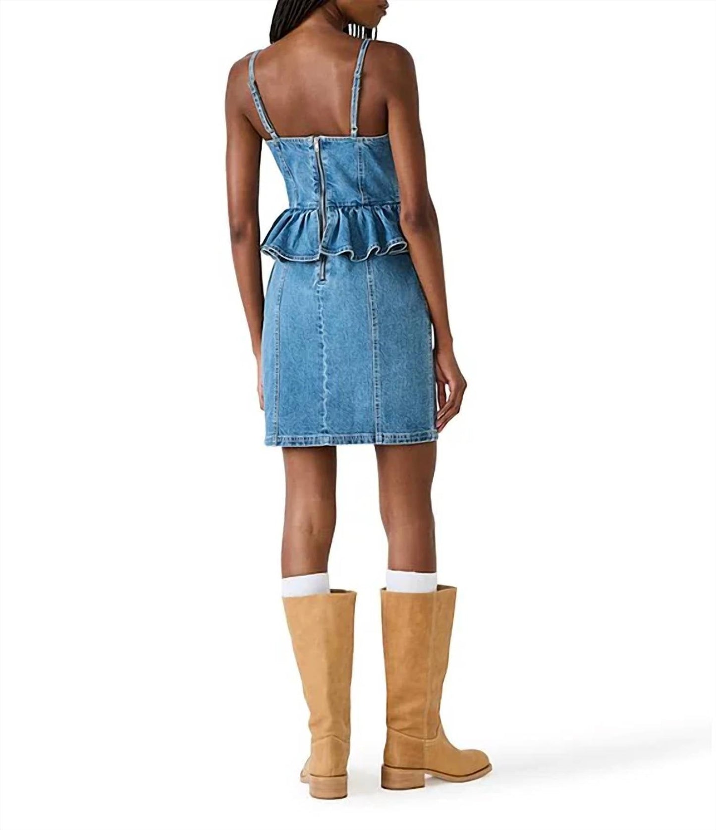 Steve Madden - Giselia Scoop Neck Sleeveless Peplum Waist Denim Mini Dress