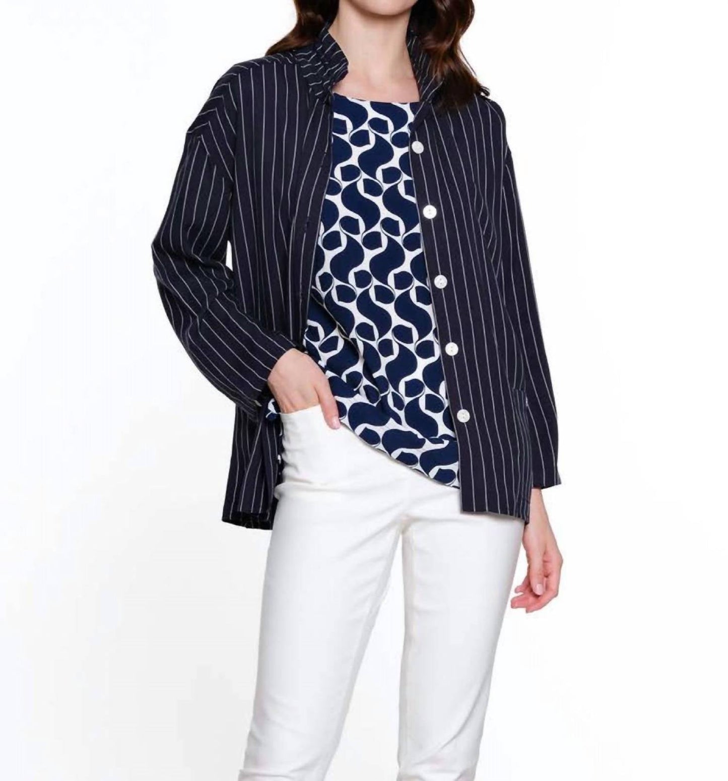 A La Carte - Striped Wire Collar Shirt