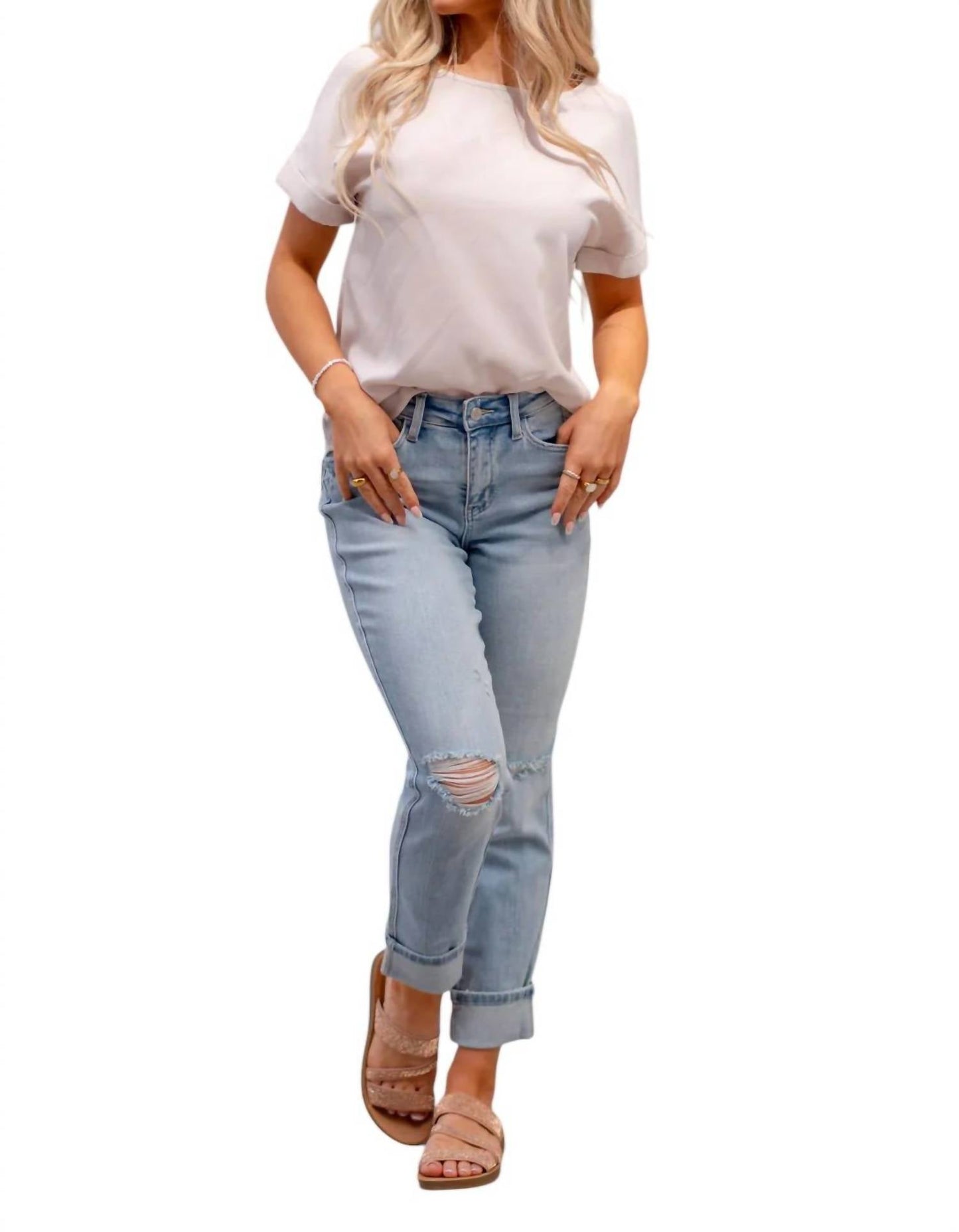 Judy Blue - American Stars Mid-Rise Cuffed Boyfriend Jeans