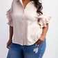 द कर्व ला - प्लस साइज़ प्लीटेड रफल स्लीव शर्ट टॉप