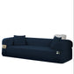 उच्च-गुणवत्ता वाले कपड़े, तकिए और स्टोरेज के साथ नीला स्प्रिंग सोफा
