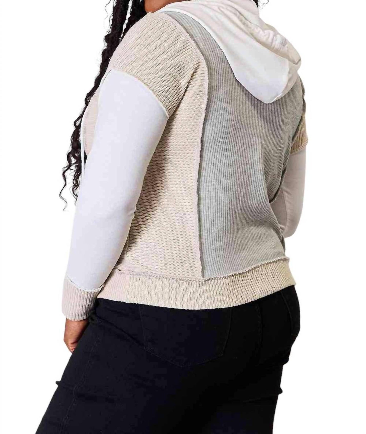 Double Take - Chic Color Block Hoodie With Seam Details