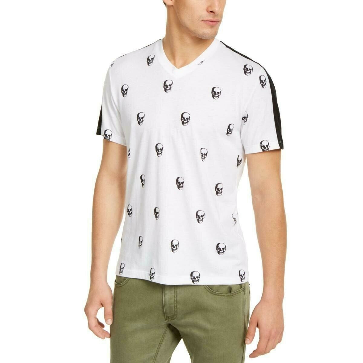 INC International Concepts Men's Skull Graphic V-Neck T-Shirt White Size Extra Large