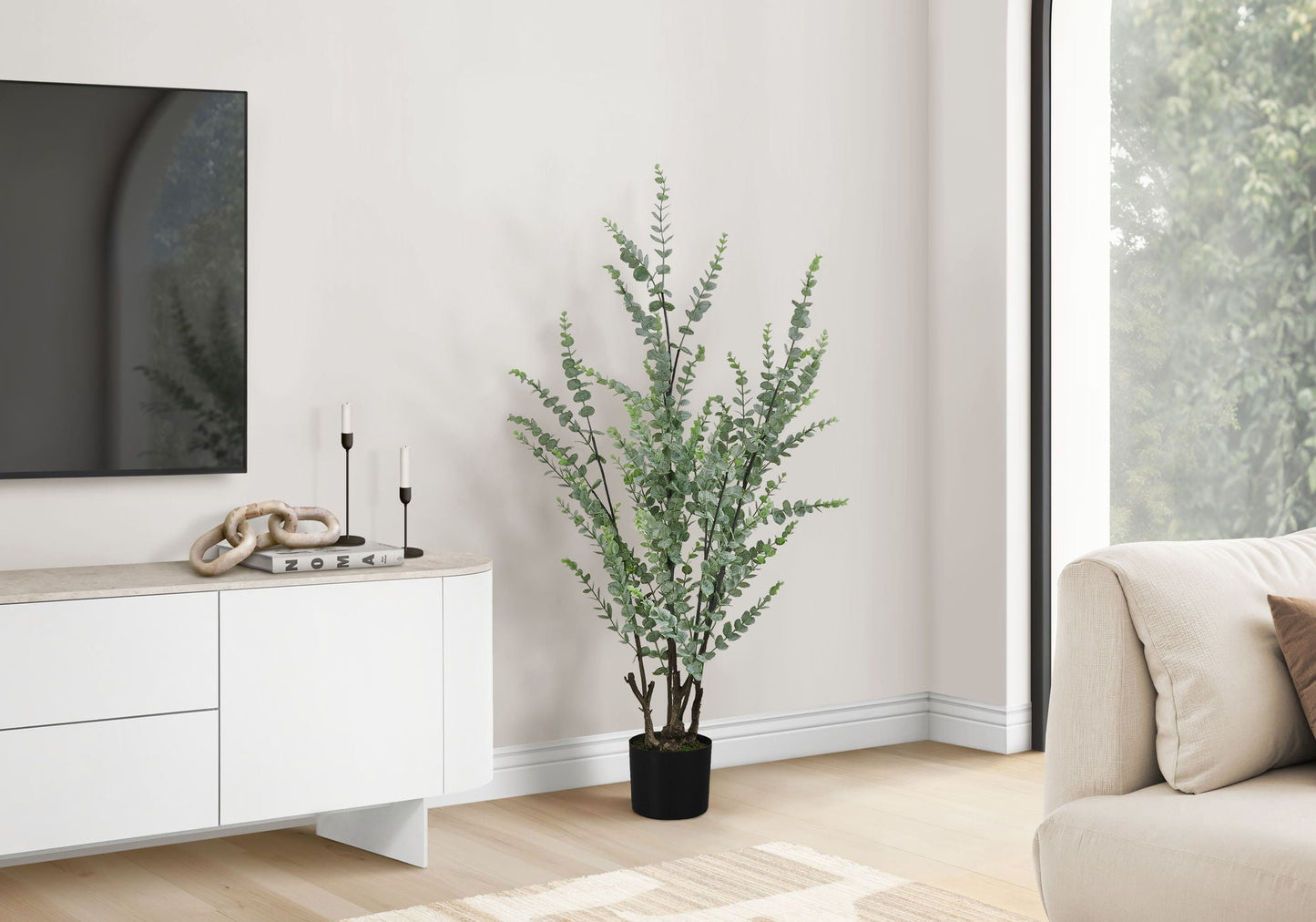 44" Tall, Artificial Plant, Eucalyptus Tree, Indoor, Faux, Fake, Floor, Greenery, Potted, Real Touch, Decorative - Green / Black