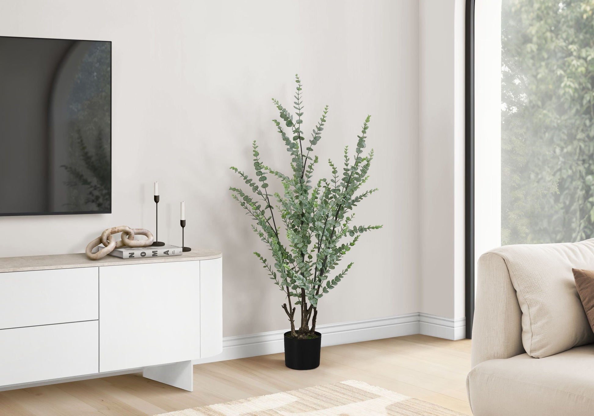 44" Tall, Artificial Plant, Eucalyptus Tree, Indoor, Faux, Fake, Floor, Greenery, Potted, Real Touch, Decorative - Green / Black