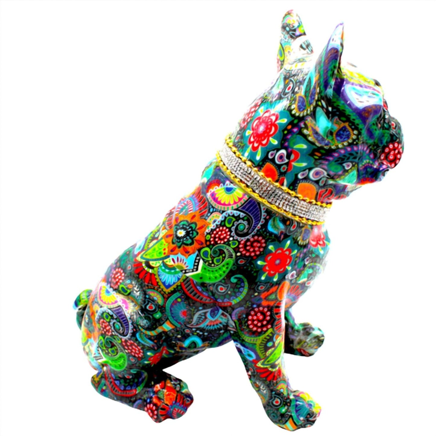 Interior Illusions - Painted Standing Flower French Bulldog w/Necklace - 11" tall - Interior Illusions Plus