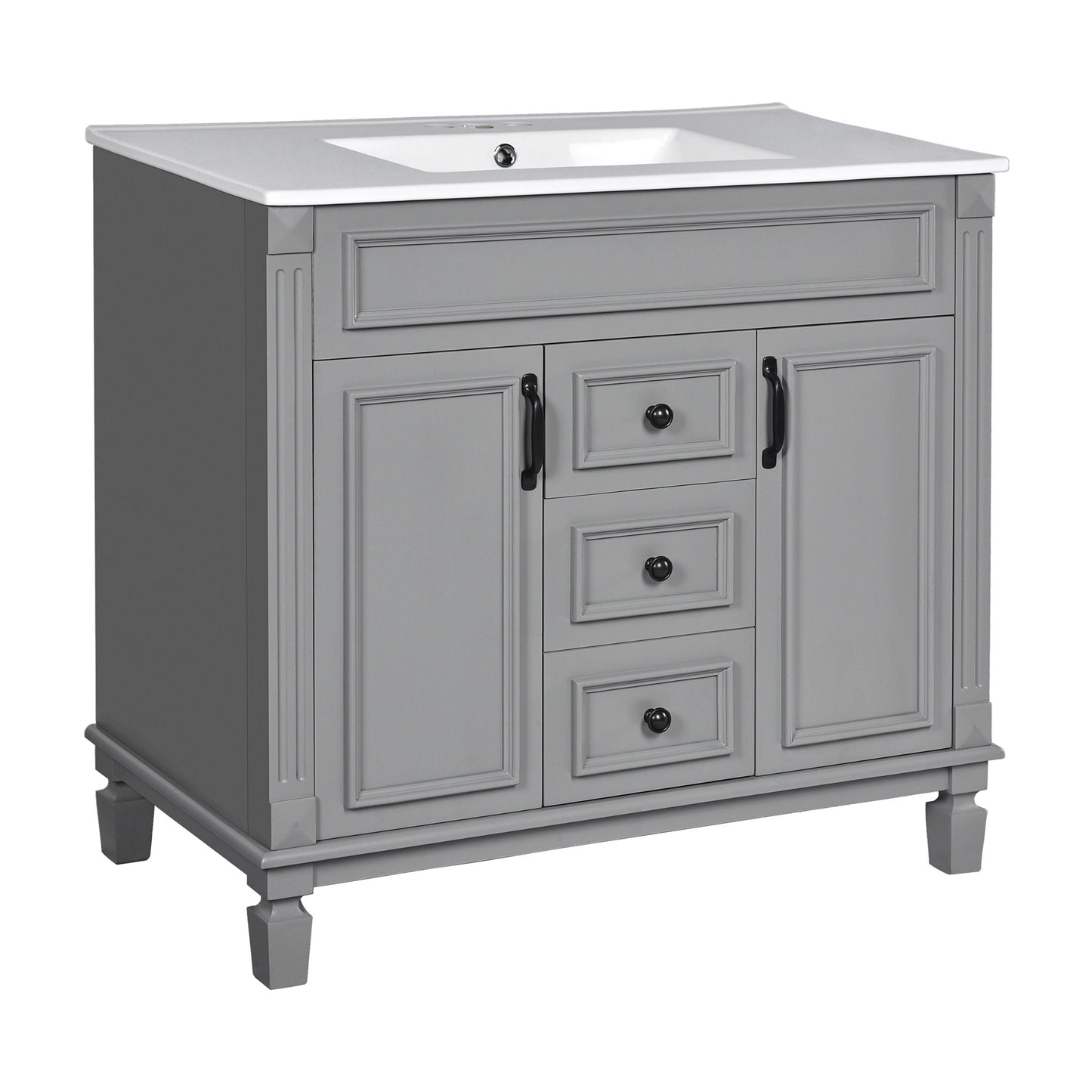 Bathroom Vanity With Top Sink, Basin On Cabinet With 2 Soft Closing Doors And 2 Drawers