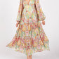 Baevely By Wellmade - Paisley Floral Metallic Striped Tiered Long Puff Sleeve Maxi Dress