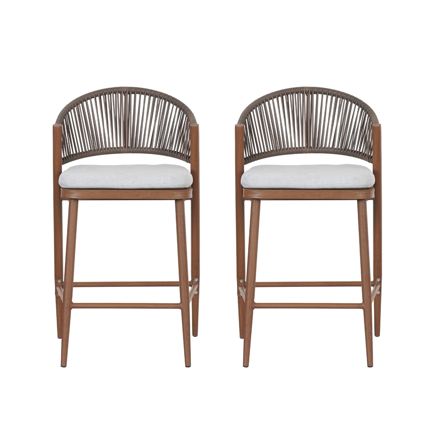 Outdoor 26" Counter Height Metal Frame Counter Stools With Scallop Shaped Backrest & Water Resistant Cushions