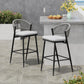 Outdoor Bar Height Metal Frame Counter Stools with Scallop-Shaped Backrest & Water-Resistant Cushions
