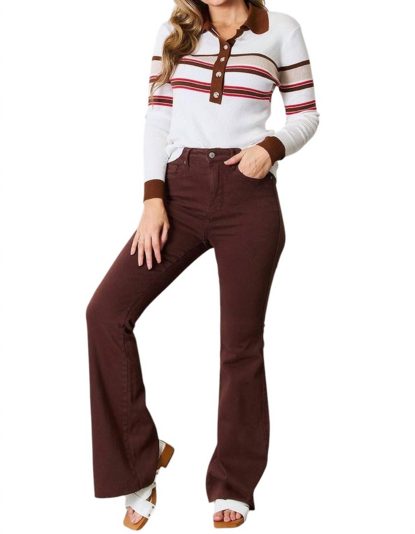Basic Bae - Sophisticated Striped Rib-knit Blouse