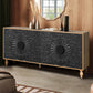 Black Carved Symmetrical Design Door And Wood Coloured Frame TV Stand