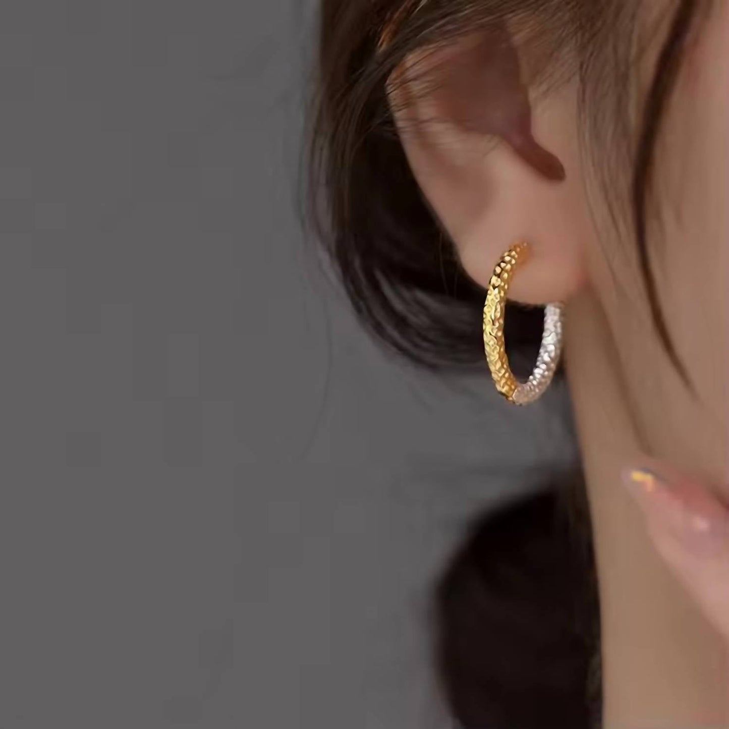 Allyanna Gifts - Women's Two Tone Beaded Twisted Round Hoop Earrings