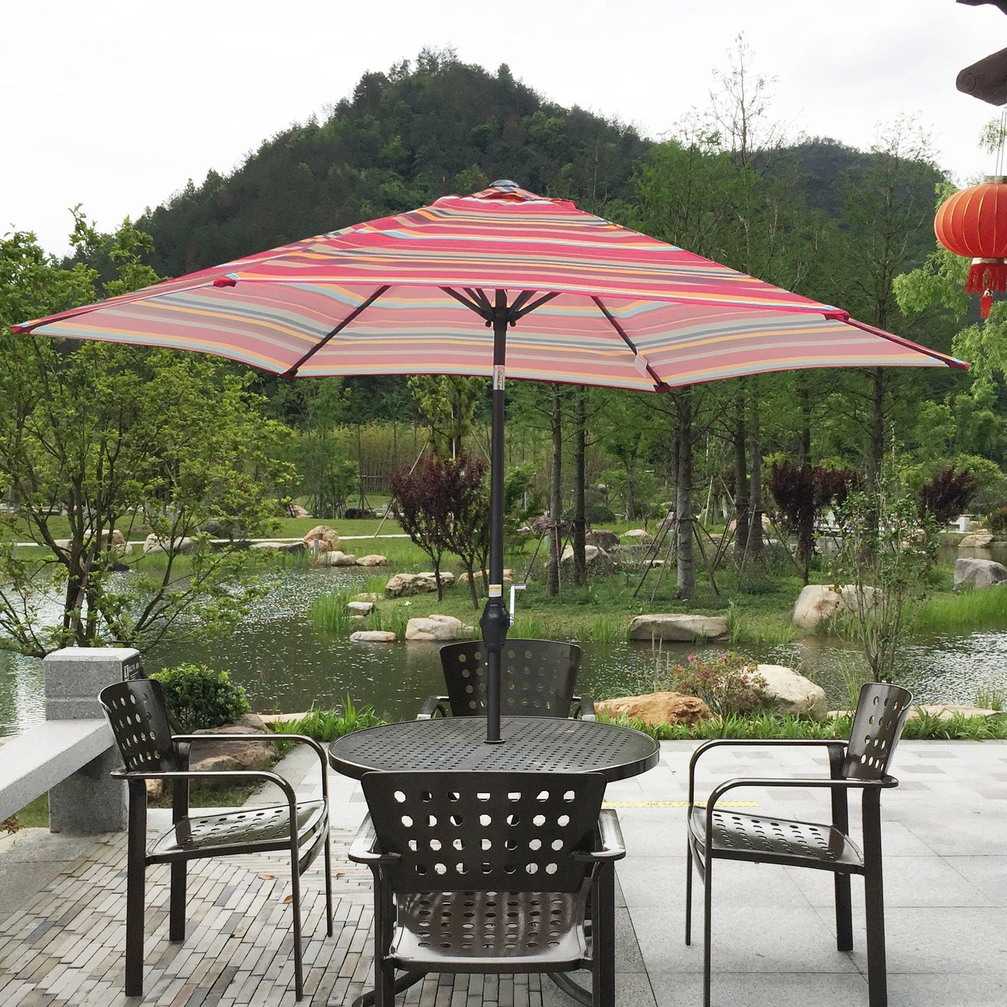 9FT Umbrella Red Stripes