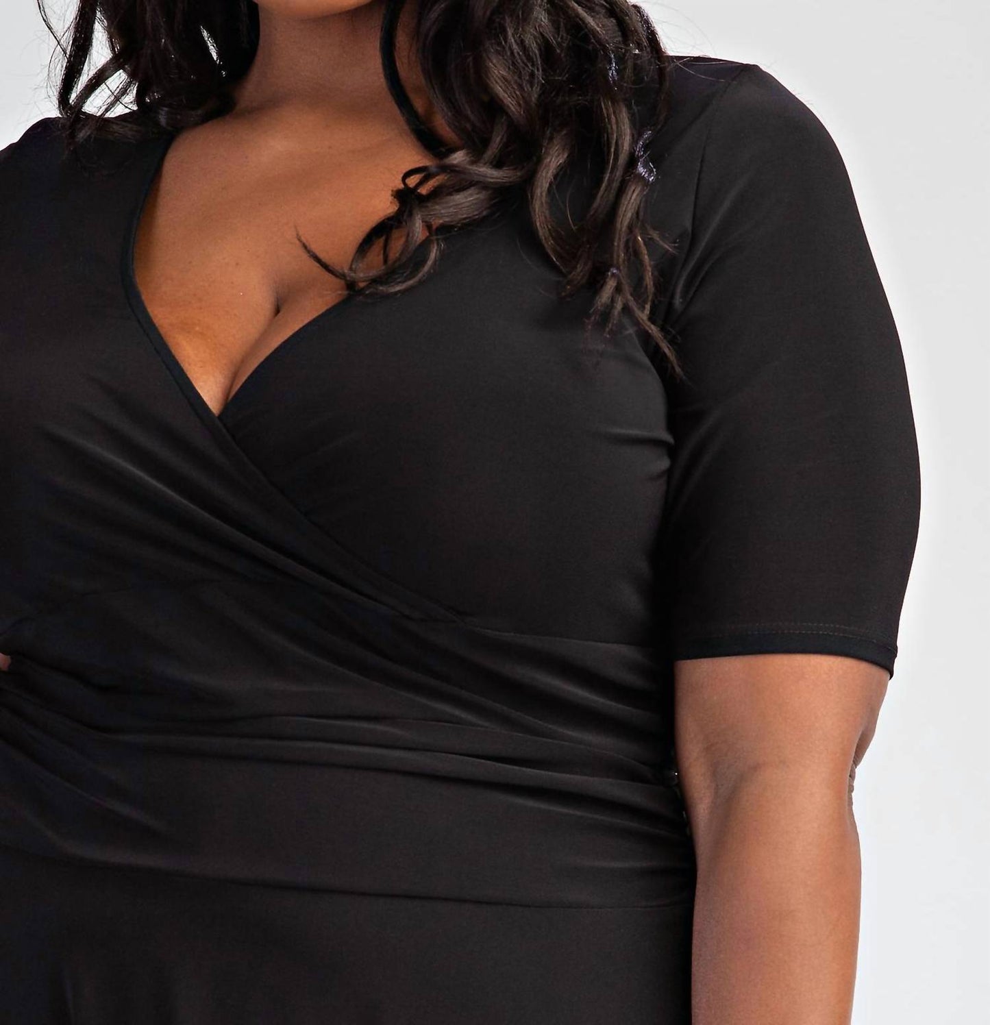 The Curve La - Plus Size Knit Surplice Midi Dress With Full Skirt