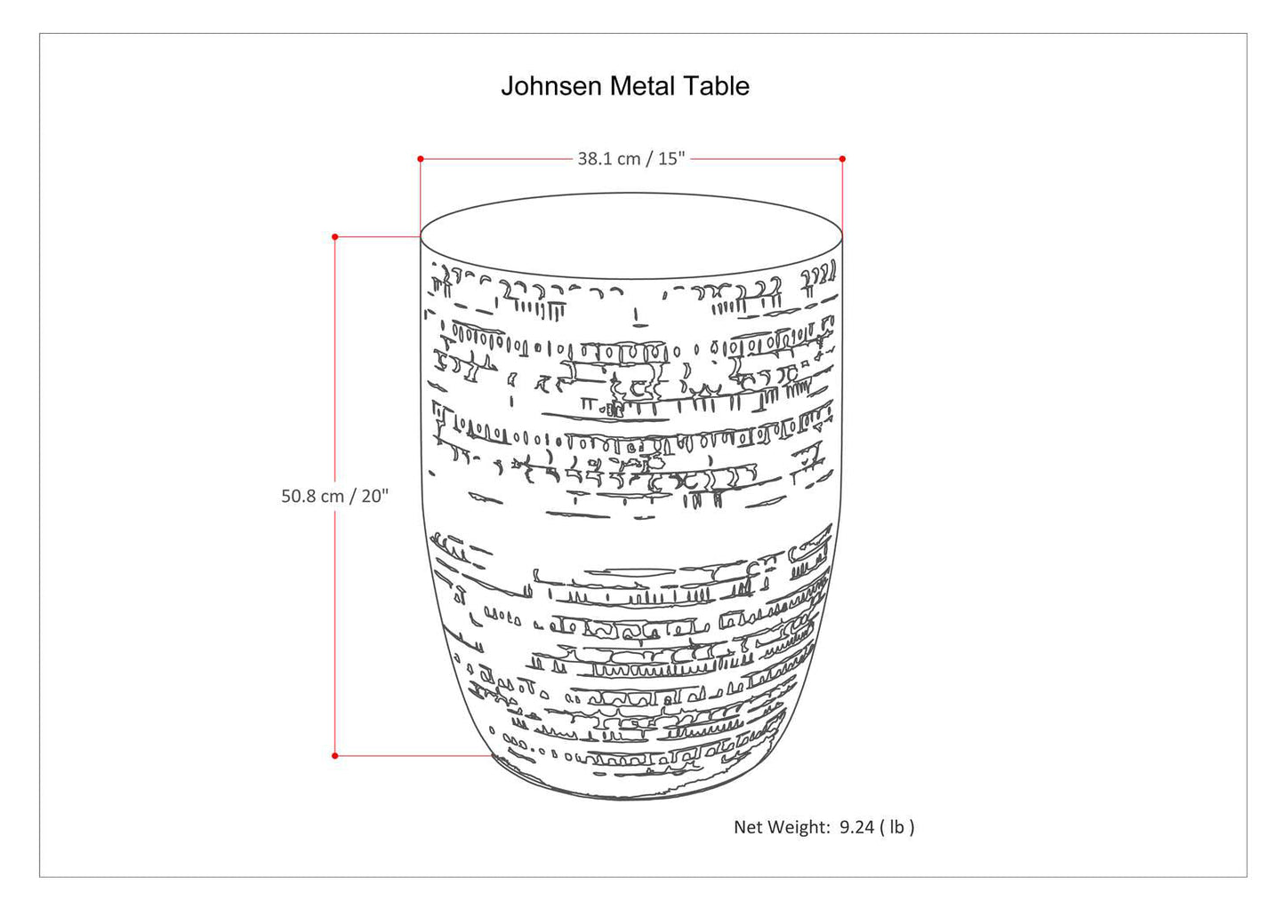 Johnsen 15 Inch Wide Tribal Pattern Metal Accent Table in Antique Silver