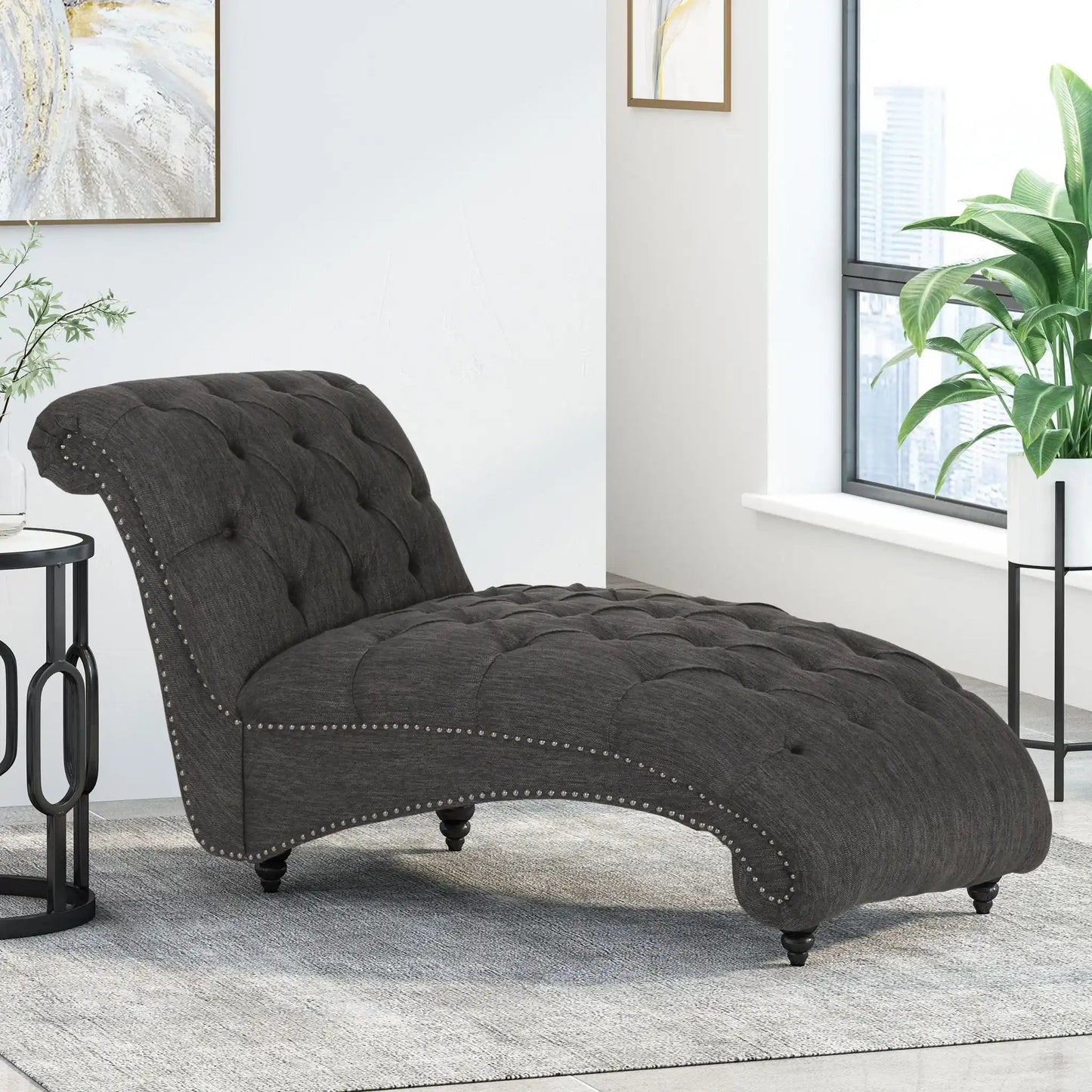 Chaise Lounge with Button Tufted Diamond Stitch