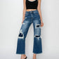 Risen - Full Size High Rise Patch Detailed Wide Leg Crop Jeans