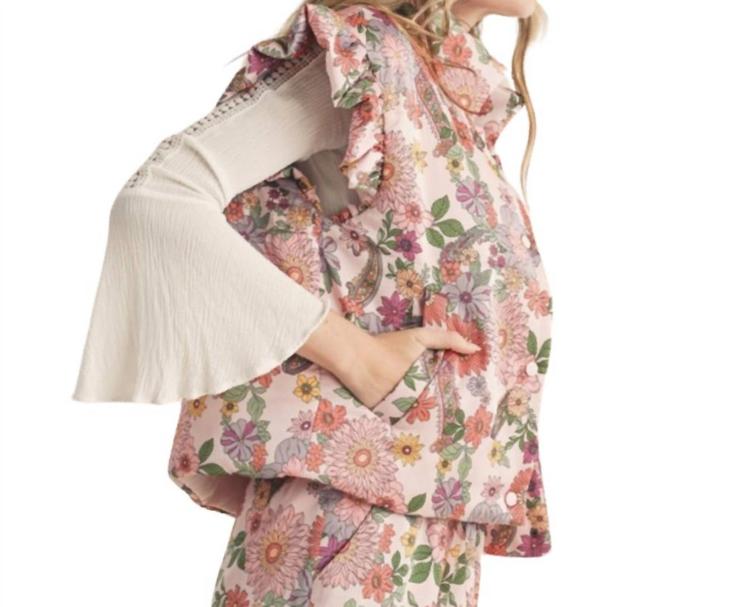 &Merci - Flutter Sleeve Floral Puff Vest