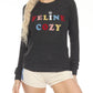 Pj Salvage - Women's Heather Slate Feline Cozy Flannels Lounge Top