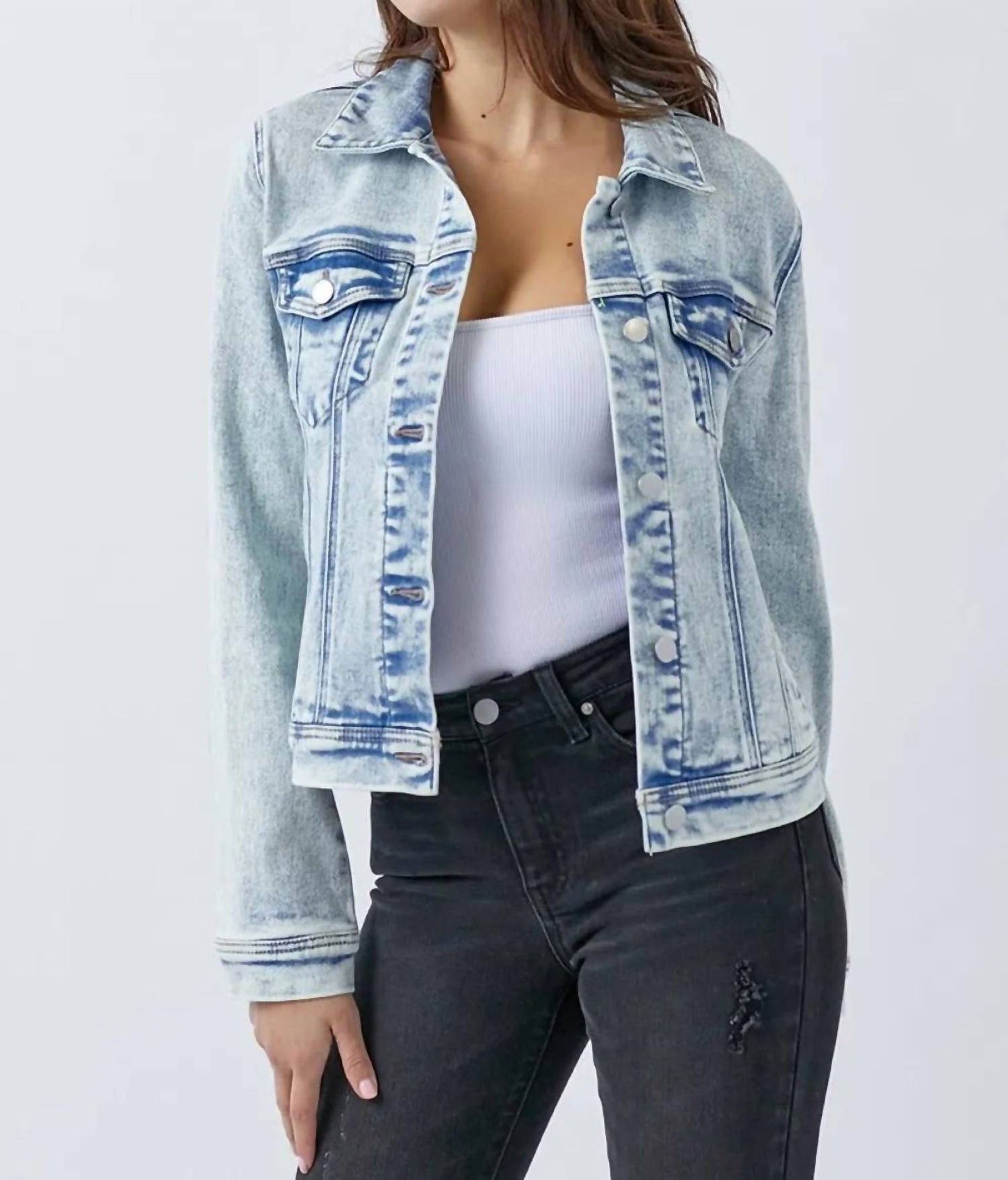 Trendsi - Risen Button Up Washed Denim Jacket