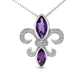 .925 Sterling Silver Purple Amethyst Marquise and Diamond Accent Fleur De Lis Pendant Necklace (H-I Color, SI1-SI2 Clarity) - Size 18"