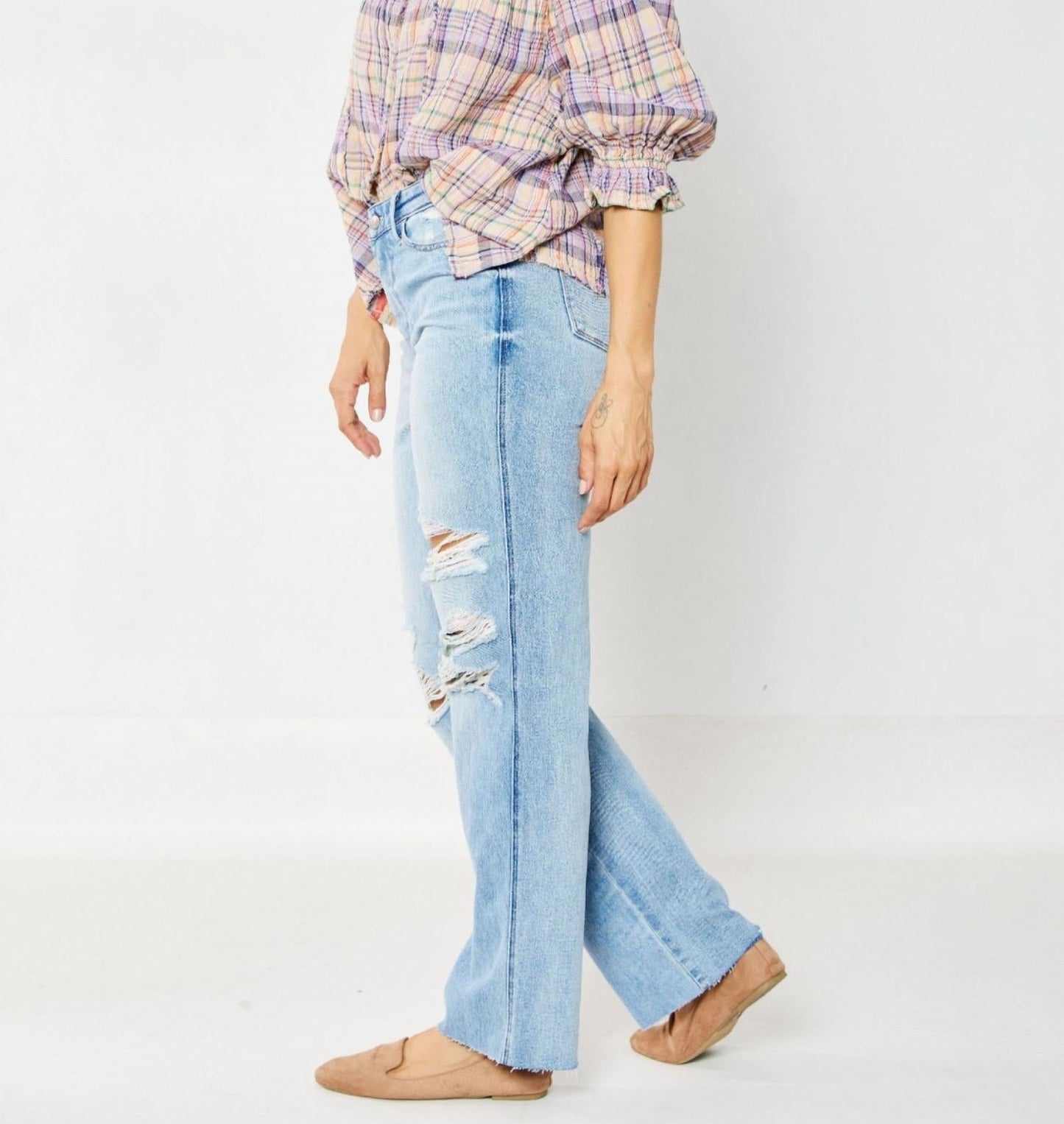Judy Blue - High Waisted Rigid Magic 90's Destroy Straight Jeans