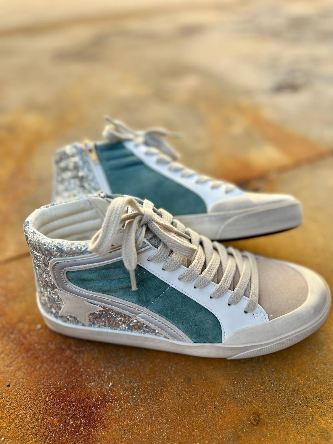 Miim - Women's Kyle Rubber Lace-up Glitter Leather Sneakers